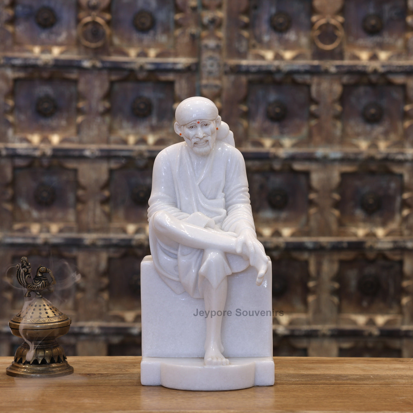 15" Divine Pure White Marble Sai Baba Statue