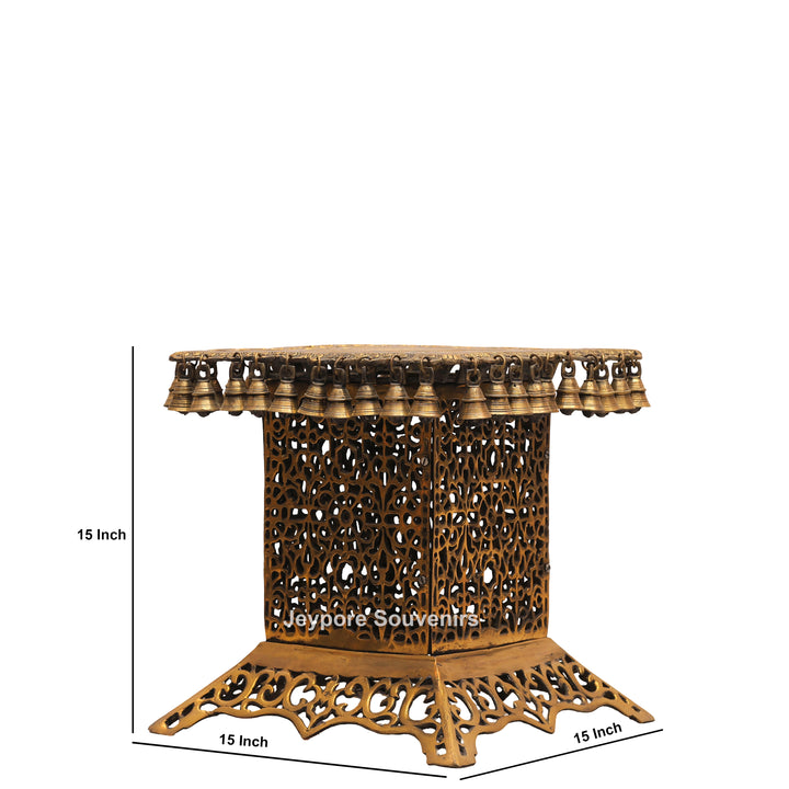15" Handcrafted Decorative Chowki with Brass Bells
