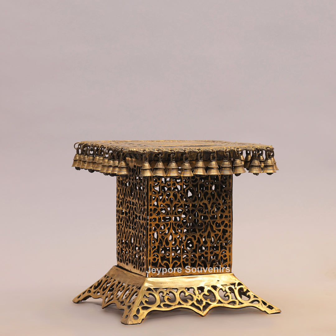 15" Handcrafted Decorative Chowki with Brass Bells