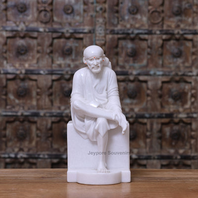 15" Divine Pure White Marble Sai Baba Statue