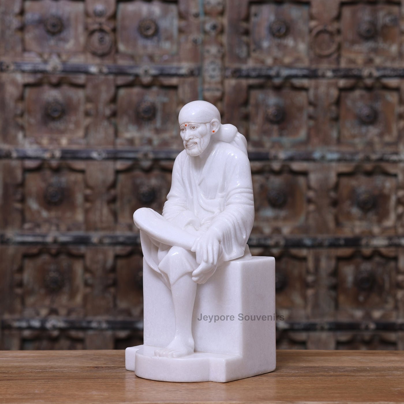15" Divine Pure White Marble Sai Baba Statue