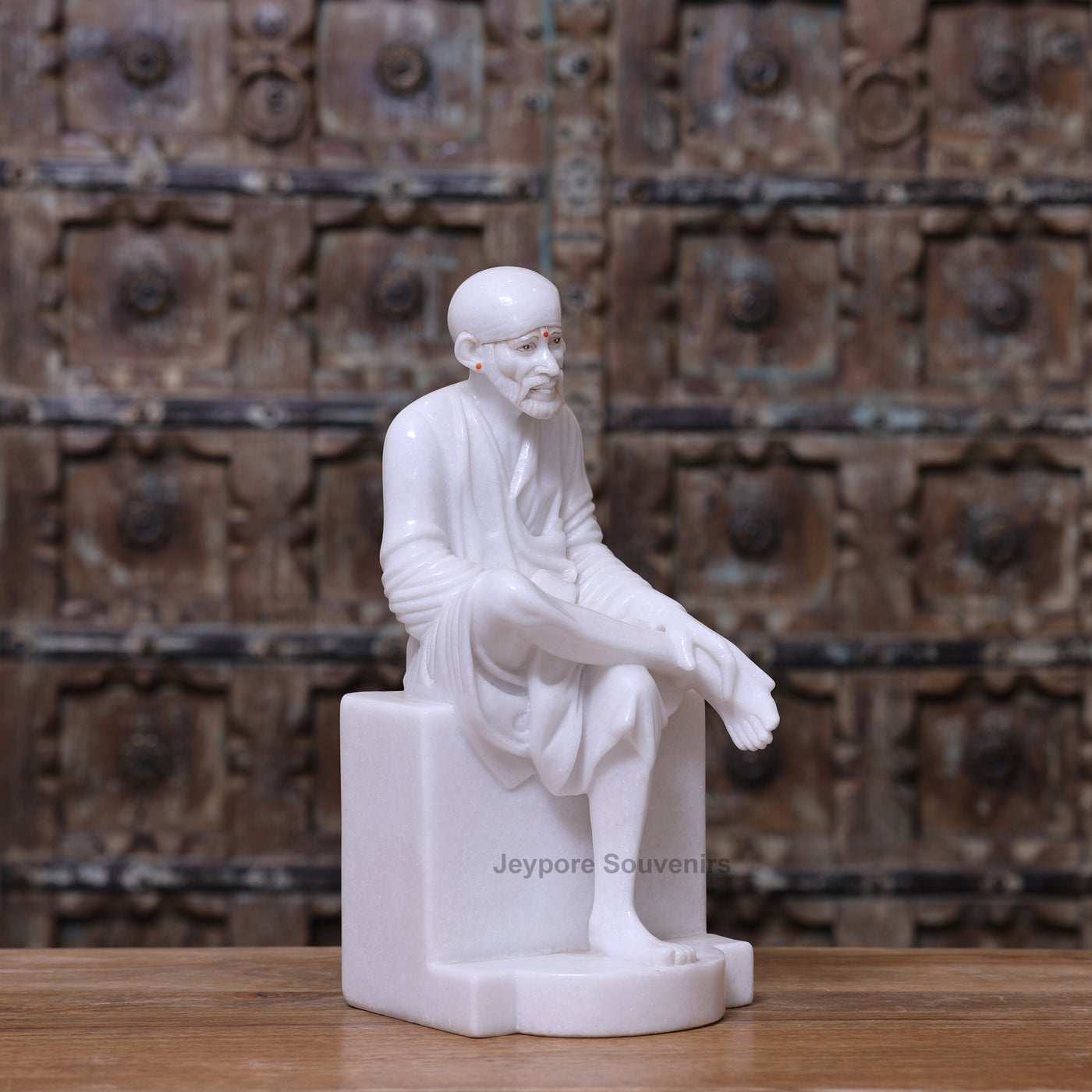 15" Divine Pure White Marble Sai Baba Statue