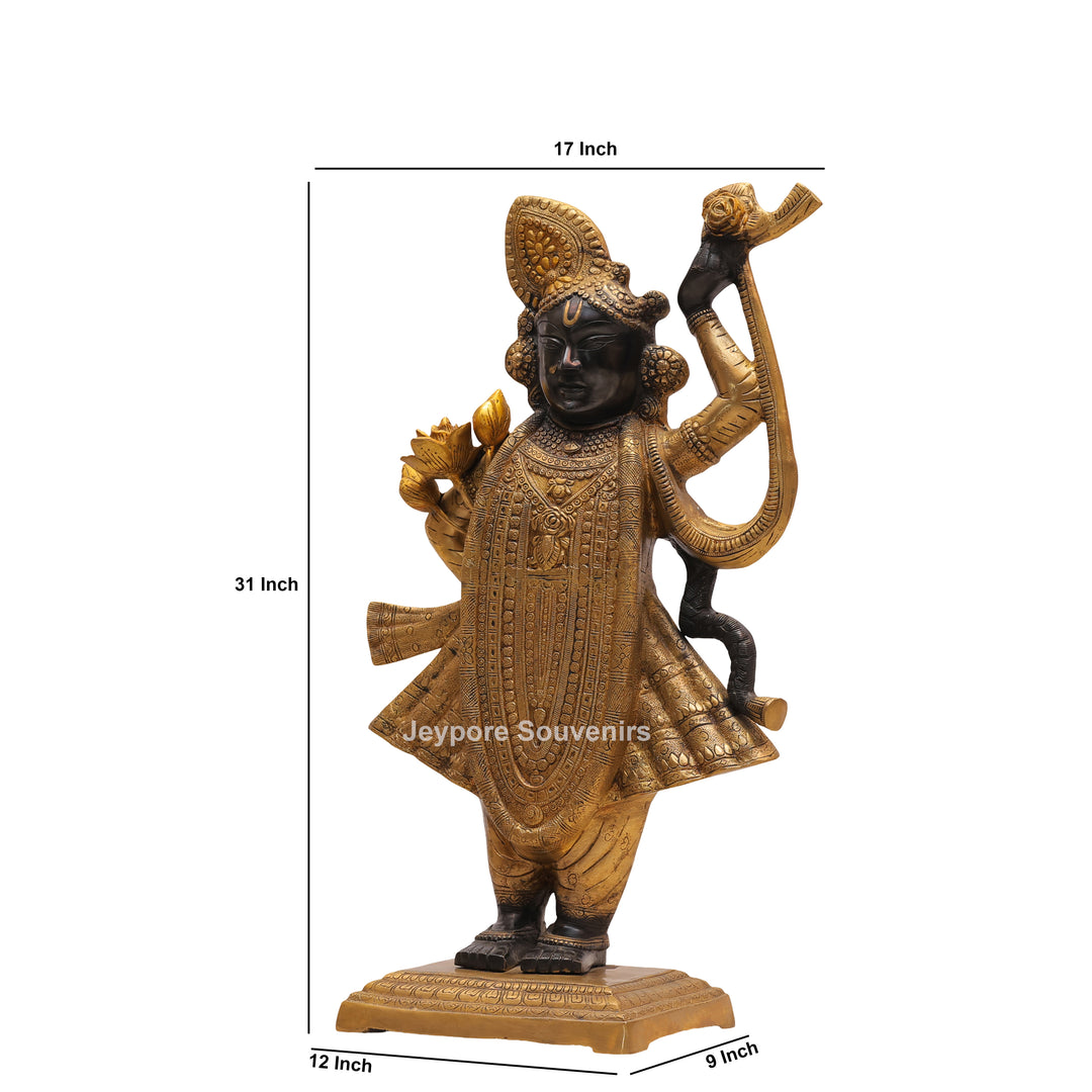 31" Brass Lord Krishna Statue with Flute