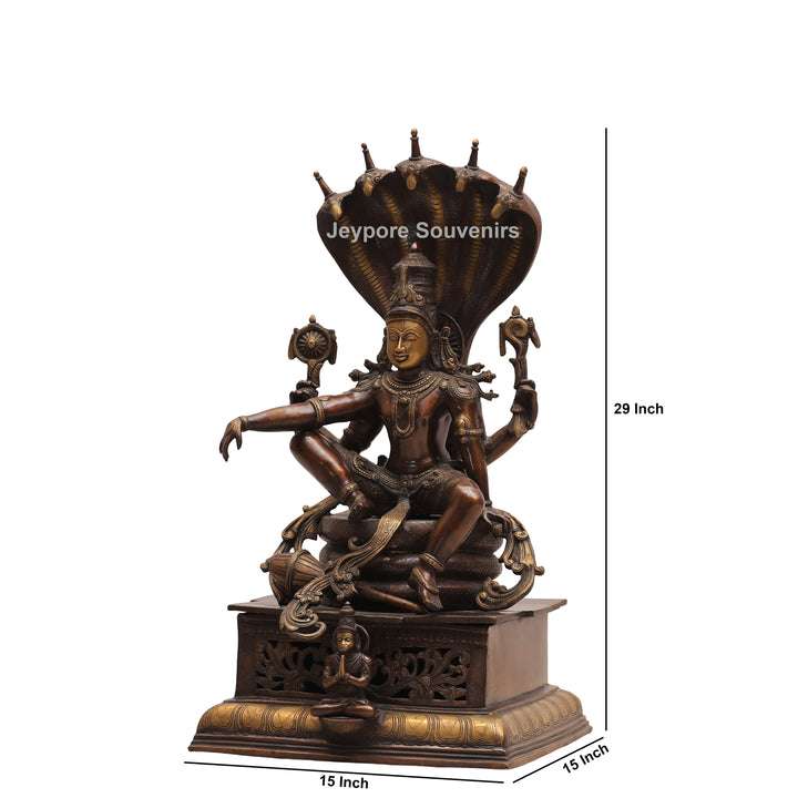29" Brass Lord Vishnu Sheshnag Statue
