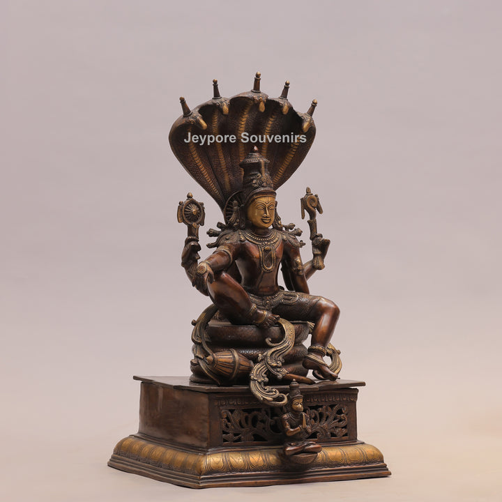 29" Brass Lord Vishnu Sheshnag Statue