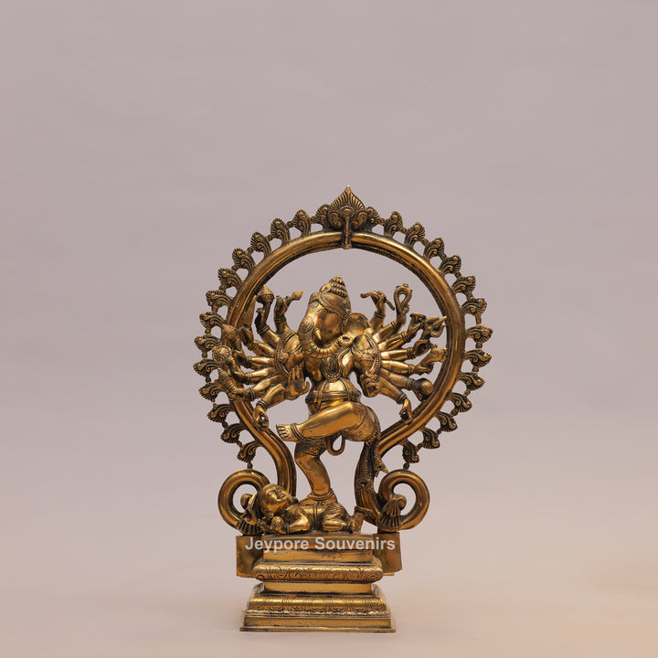 25" Handcrafted Brass Dancing Ganesha Idol with Prabhavali Ring