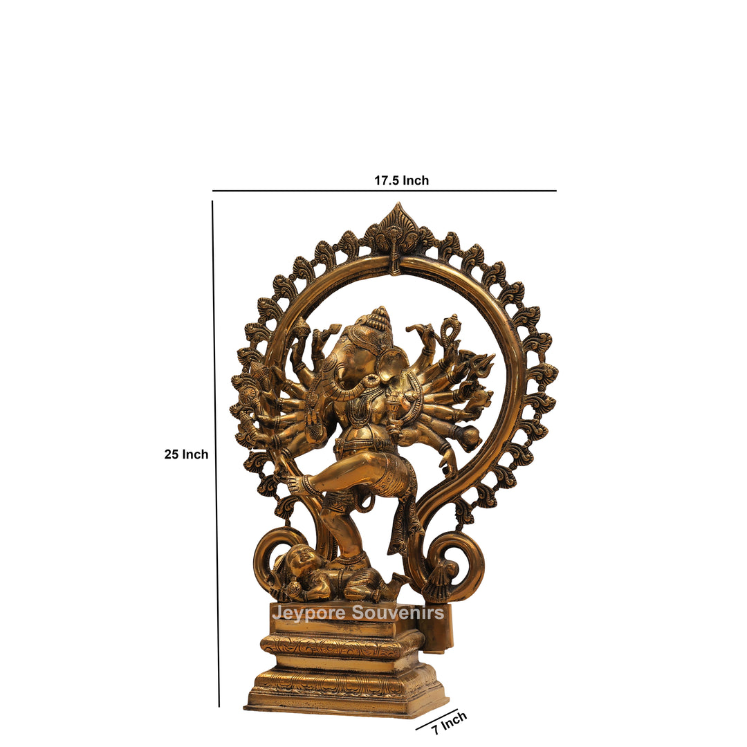 25" Handcrafted Brass Dancing Ganesha Idol with Prabhavali Ring
