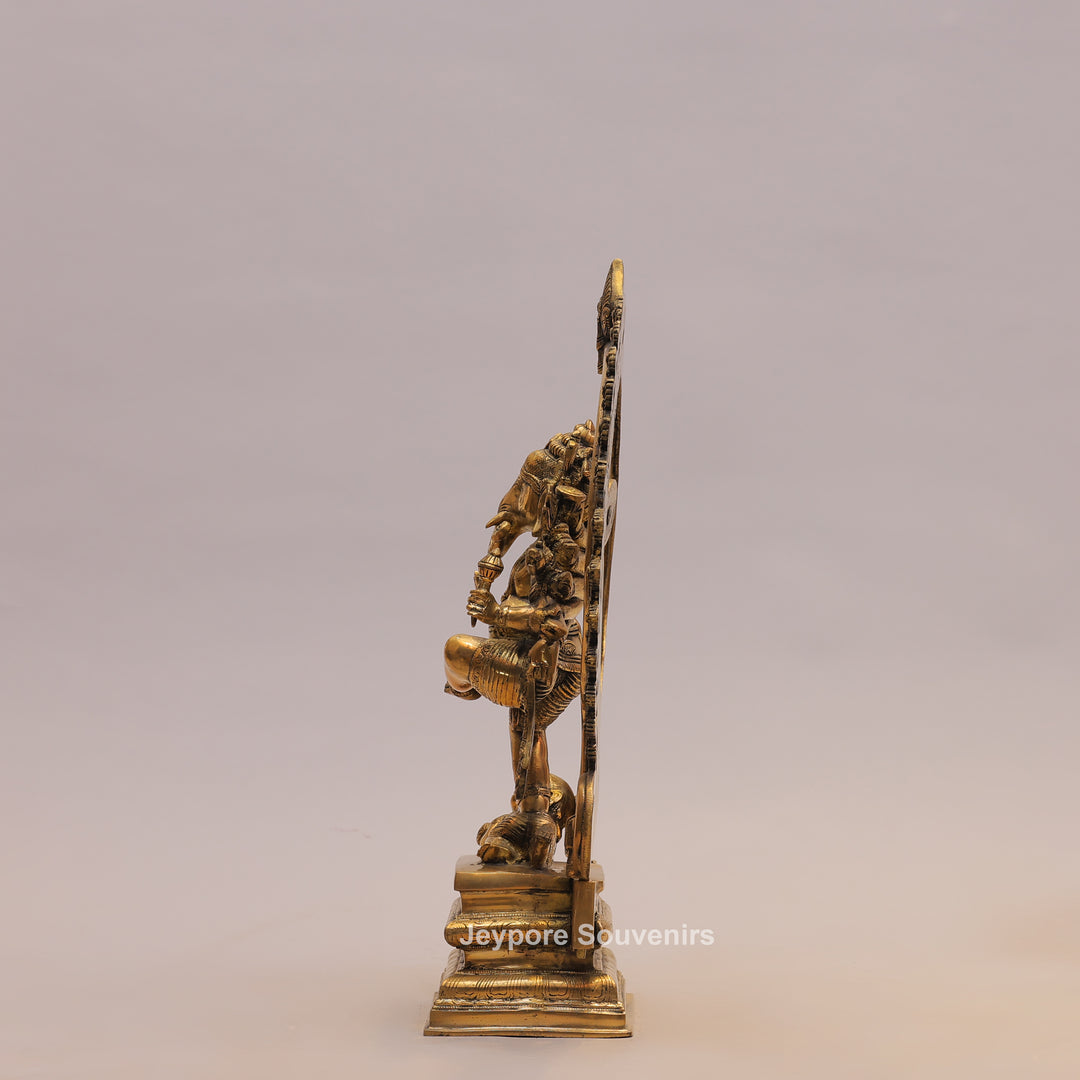 25" Handcrafted Brass Dancing Ganesha Idol with Prabhavali Ring