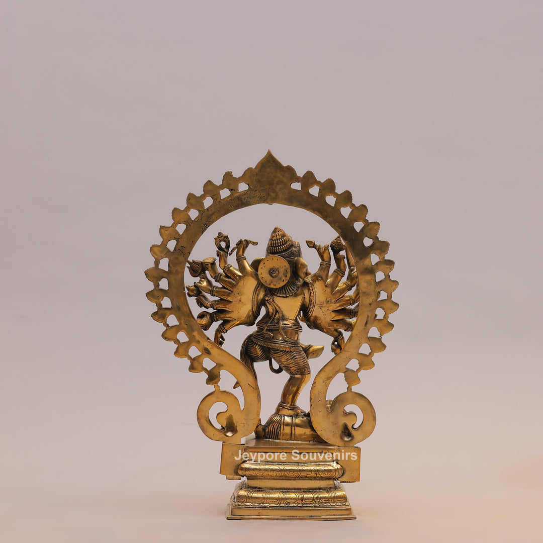 25" Handcrafted Brass Dancing Ganesha Idol with Prabhavali Ring