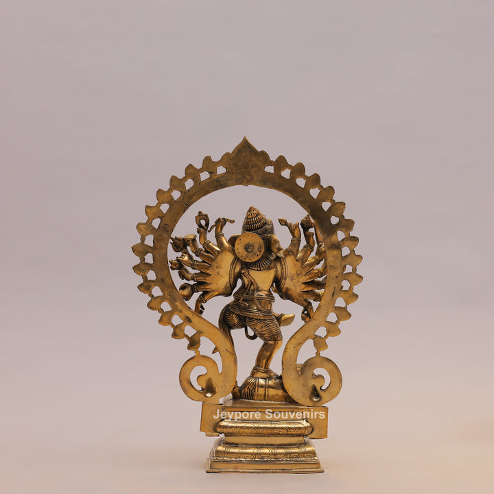 25" Handcrafted Brass Dancing Ganesha Idol with Prabhavali Ring