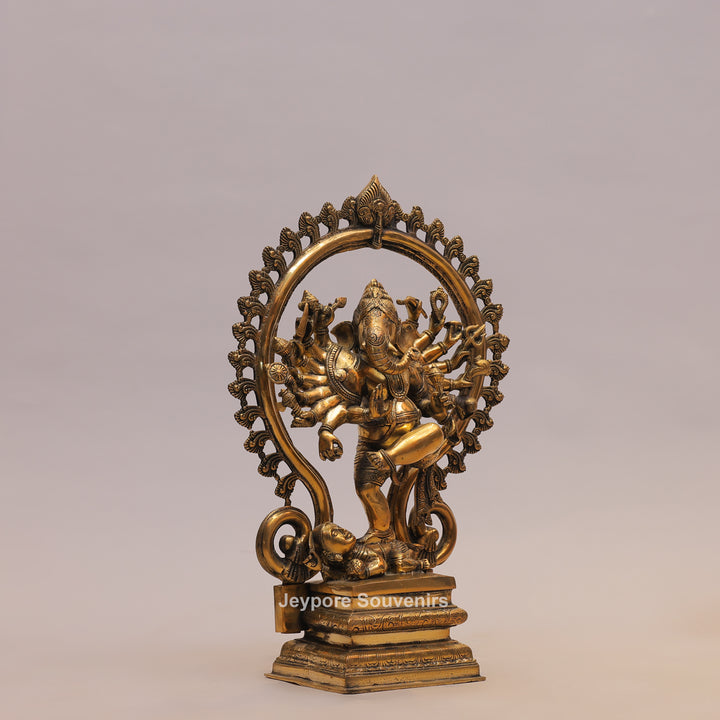 25" Handcrafted Brass Dancing Ganesha Idol with Prabhavali Ring