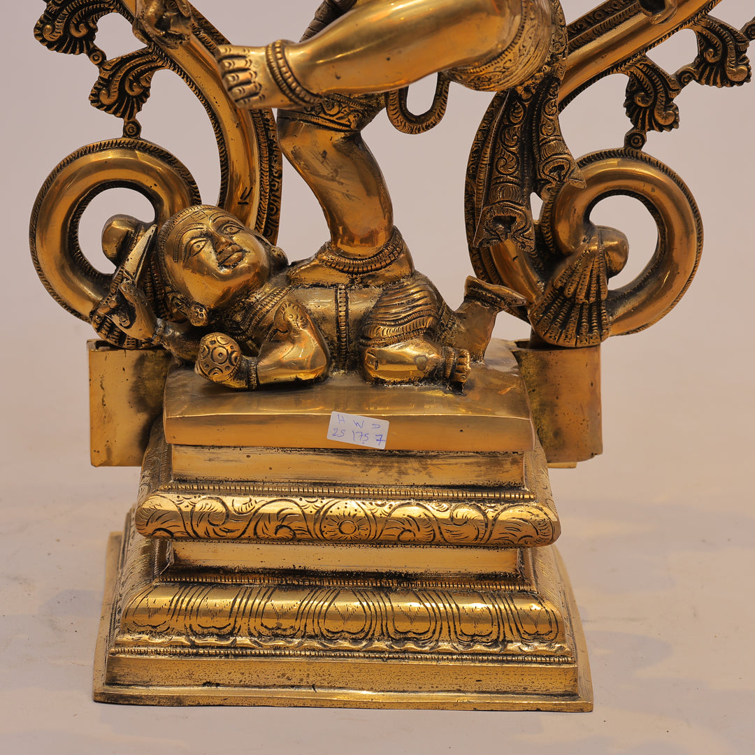 25" Handcrafted Brass Dancing Ganesha Idol with Prabhavali Ring