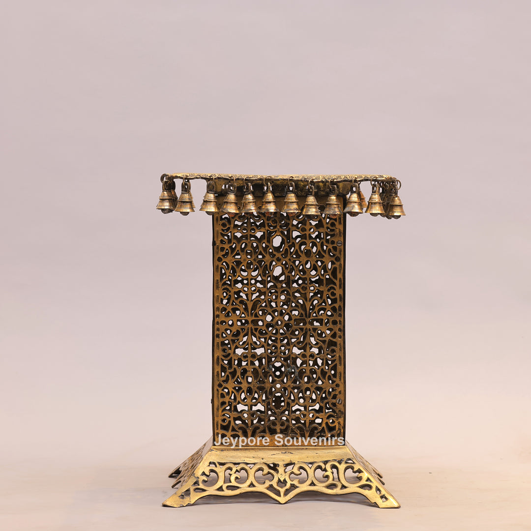21" Handcrafted Brass Chowki Pedestal Stand with Hanging Bells