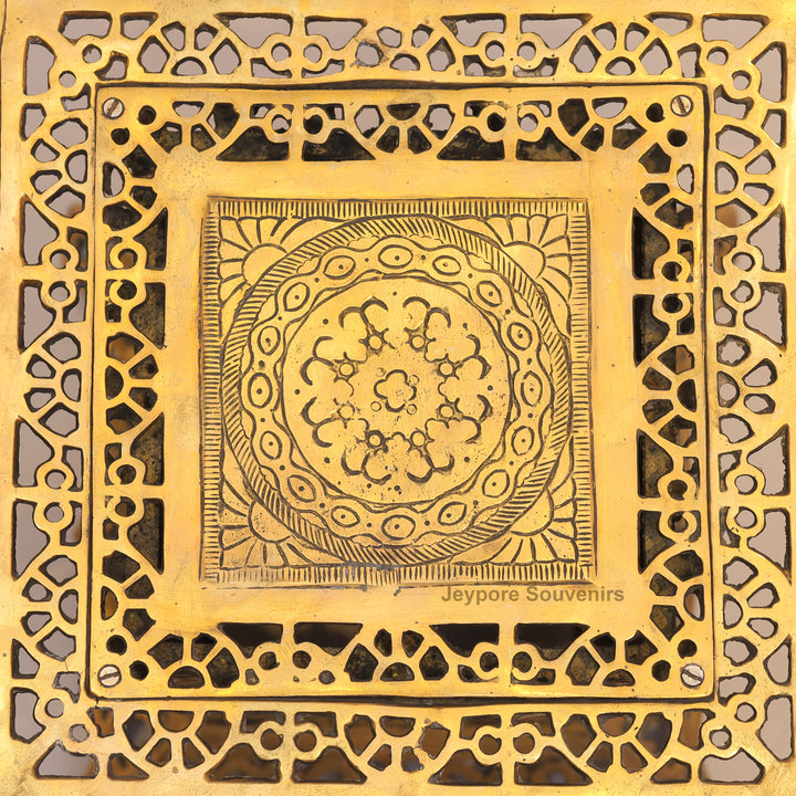 21" Handcrafted Brass Chowki Pedestal Stand with Hanging Bells