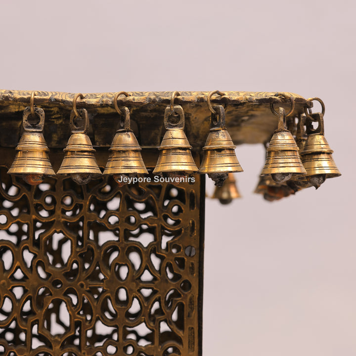 21" Handcrafted Brass Chowki Pedestal Stand with Hanging Bells