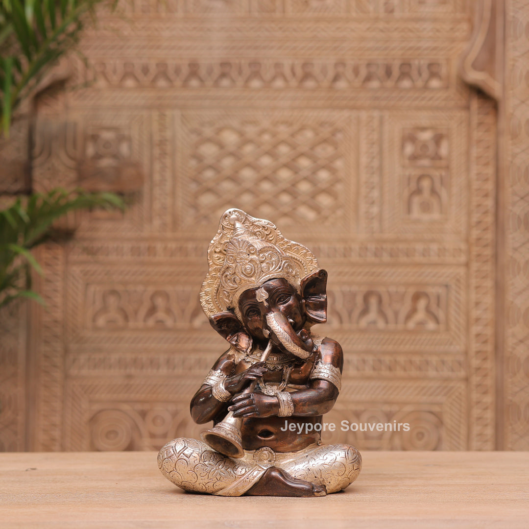12" Handcrafted Brass Instrumental Ganpati Statues  Set (4 Pieces)