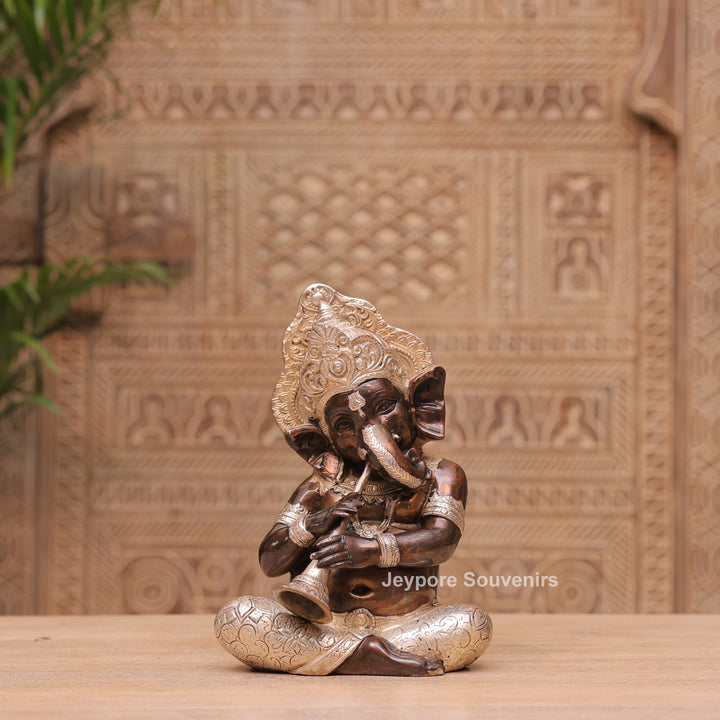 12" Handcrafted Brass Instrumental Ganpati Statues  Set (4 Pieces)
