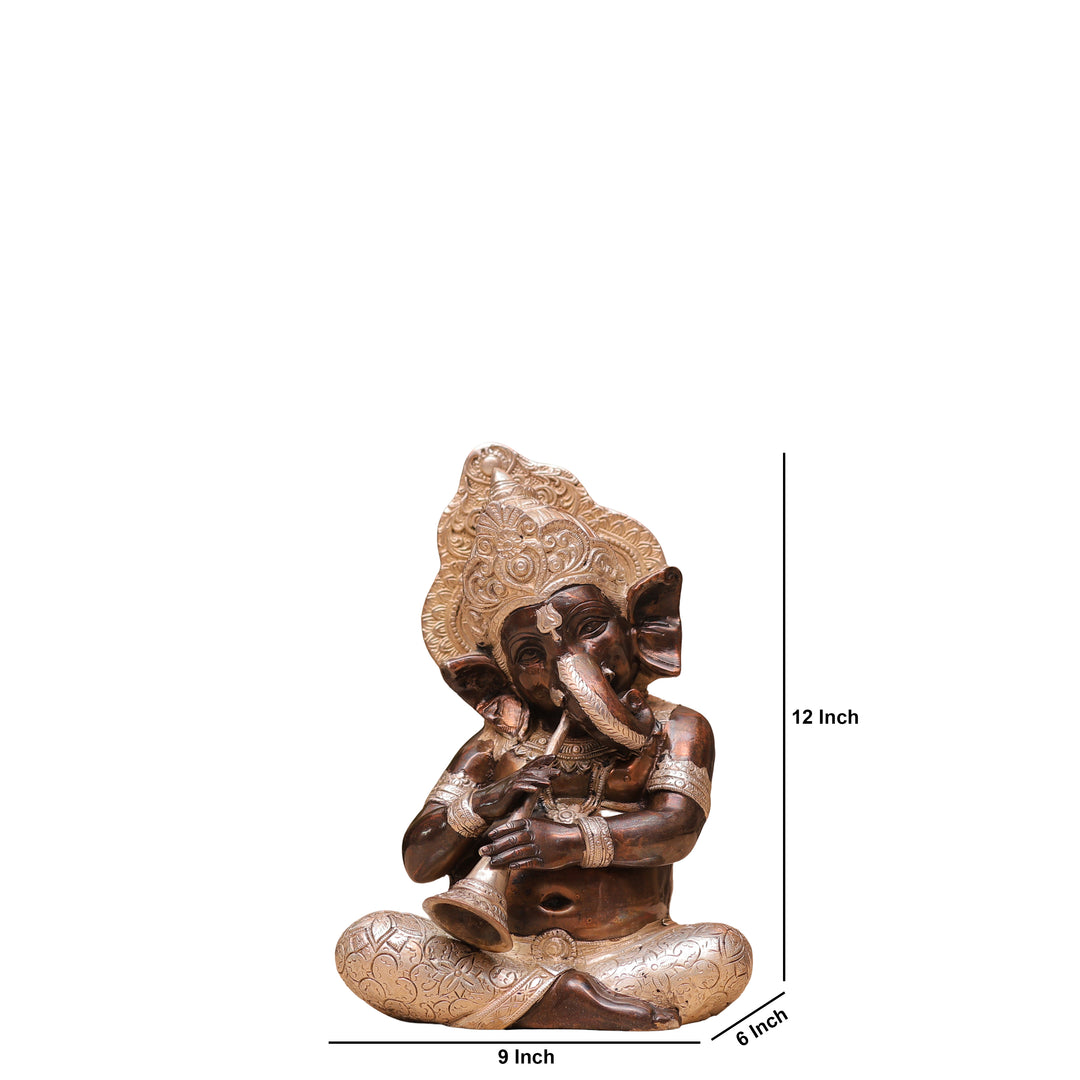 12" Handcrafted Brass Instrumental Ganpati Statues  Set (4 Pieces)