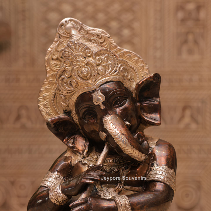 12" Handcrafted Brass Instrumental Ganpati Statues  Set (4 Pieces)