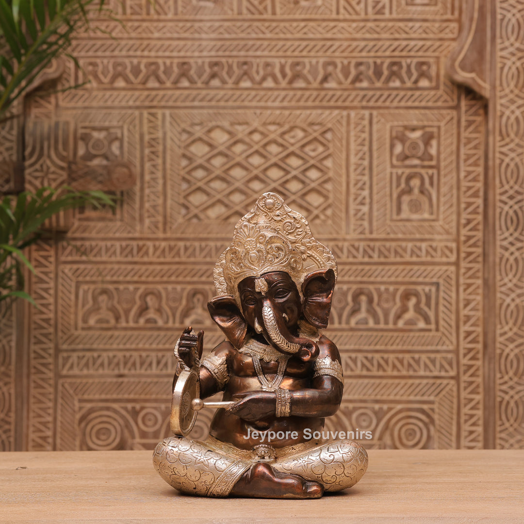 12" Handcrafted Brass Instrumental Ganpati Statues  Set (4 Pieces)