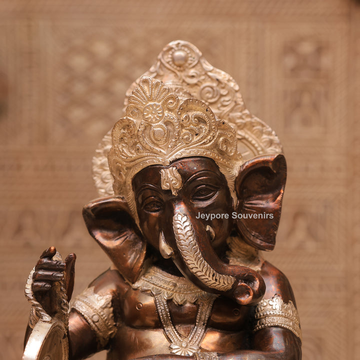 12" Handcrafted Brass Instrumental Ganpati Statues  Set (4 Pieces)
