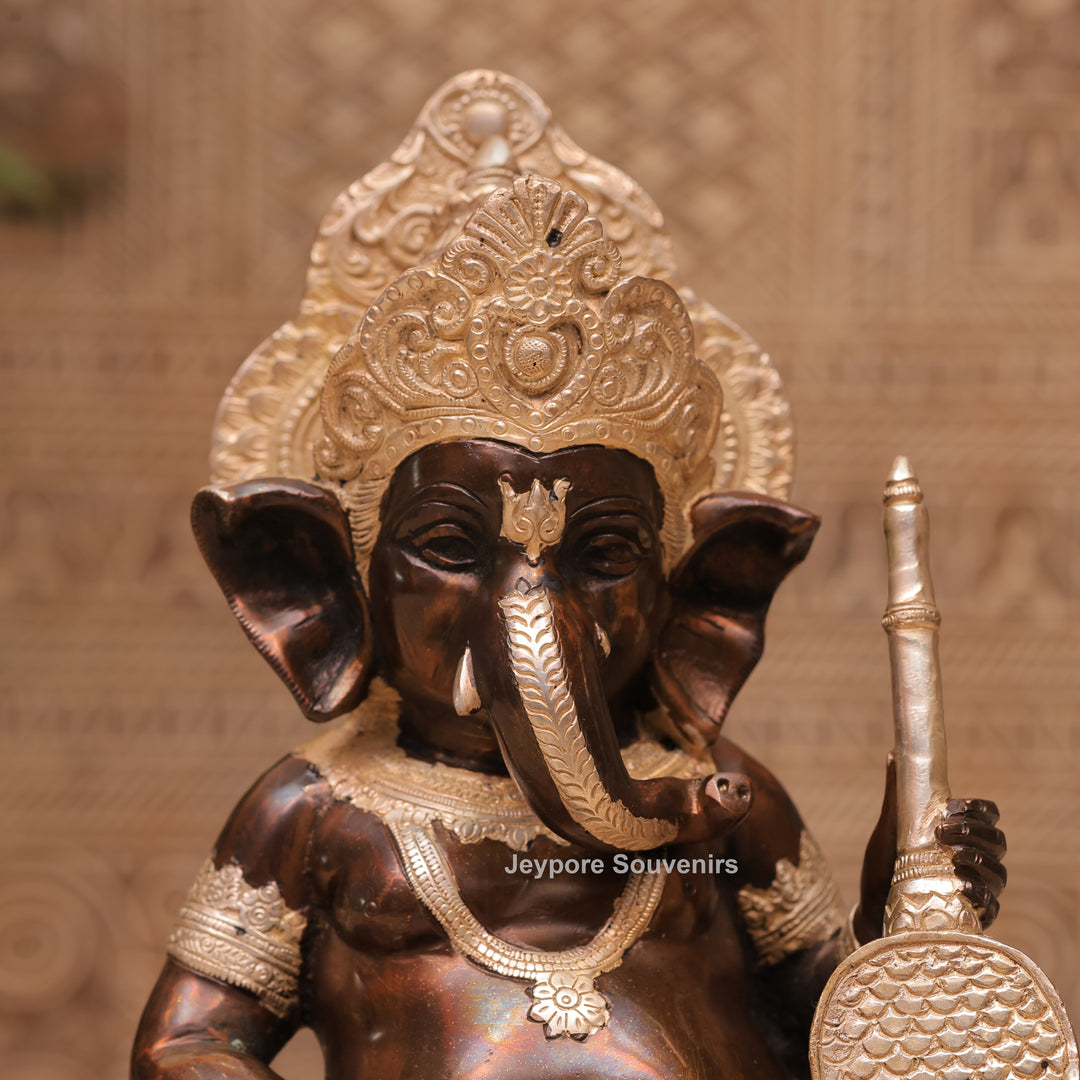 12" Handcrafted Brass Instrumental Ganpati Statues  Set (4 Pieces)