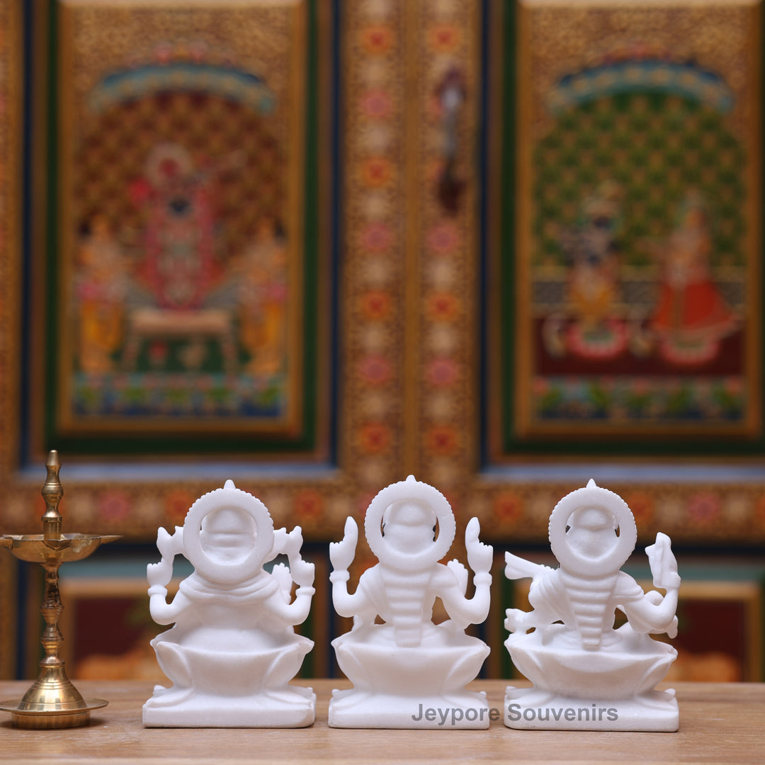5" Pure White Marble Lakshmi Saraswati Ganesh Idol Set