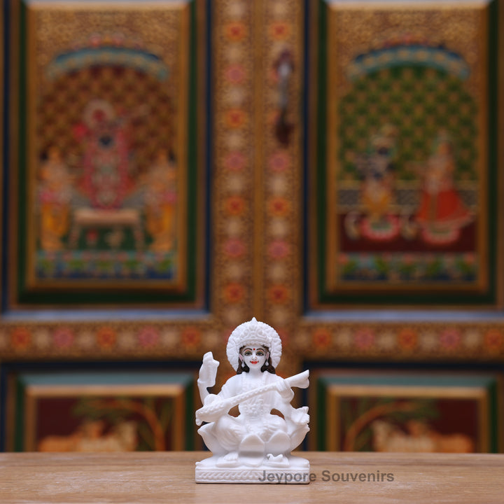 5" Pure White Marble Lakshmi Saraswati Ganesh Idol Set