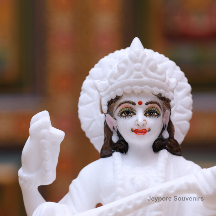 5" Pure White Marble Lakshmi Saraswati Ganesh Idol Set