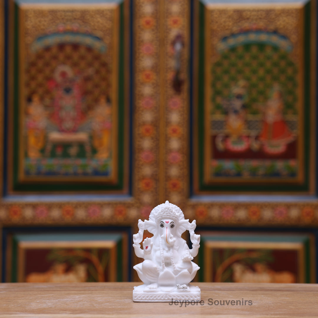 5" Pure White Marble Lakshmi Saraswati Ganesh Idol Set
