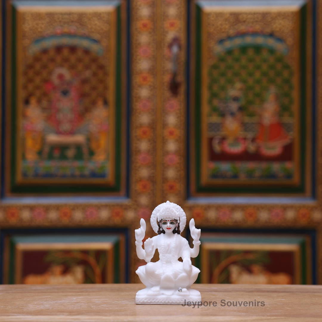 5" Pure White Marble Lakshmi Saraswati Ganesh Idol Set