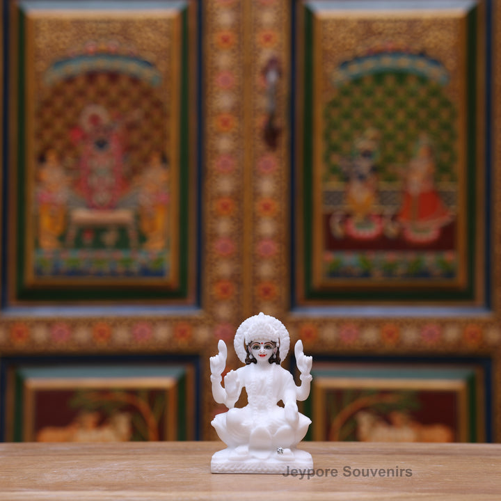 5" Pure White Marble Lakshmi Saraswati Ganesh Idol Set