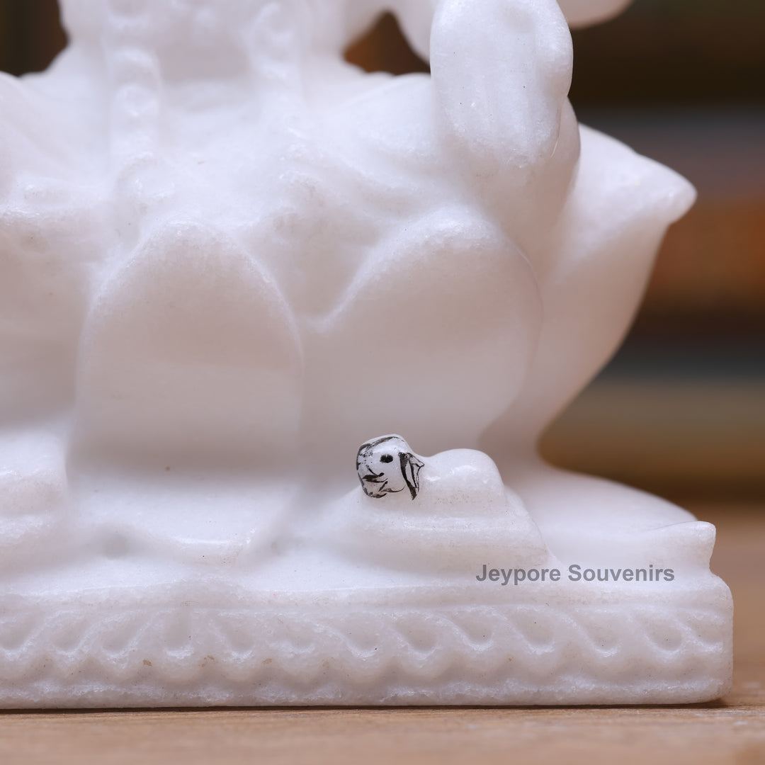5" Pure White Marble Lakshmi Saraswati Ganesh Idol Set