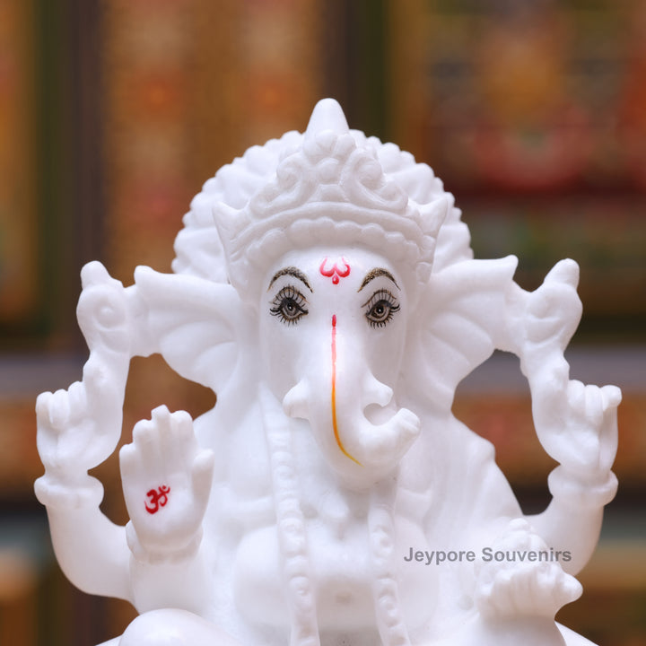 5" Pure White Marble Lakshmi Saraswati Ganesh Idol Set