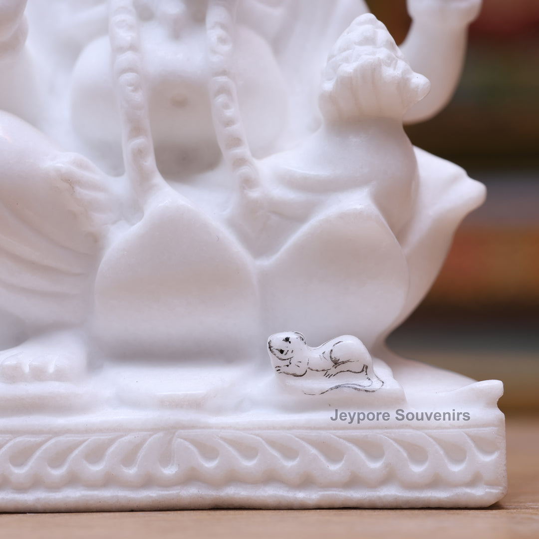 5" Pure White Marble Lakshmi Saraswati Ganesh Idol Set