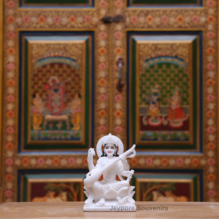 7" Pure White Marble Lakshmi Saraswati Ganesh Idol Set