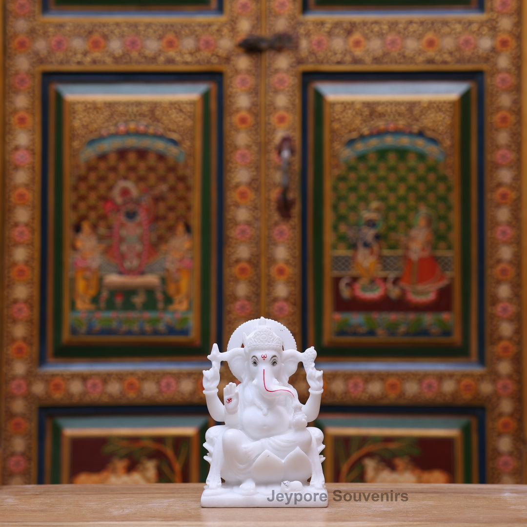 7" Pure White Marble Lakshmi Saraswati Ganesh Idol Set