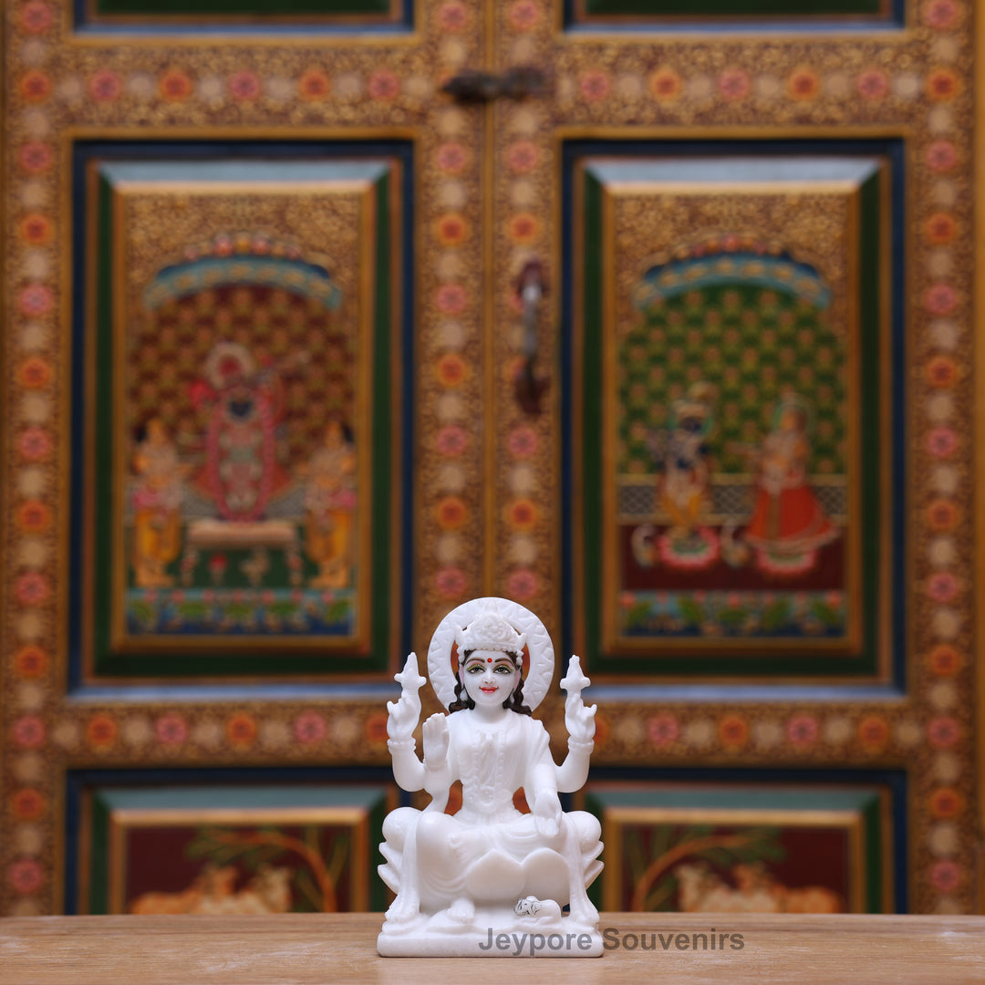 7" Pure White Marble Lakshmi Saraswati Ganesh Idol Set