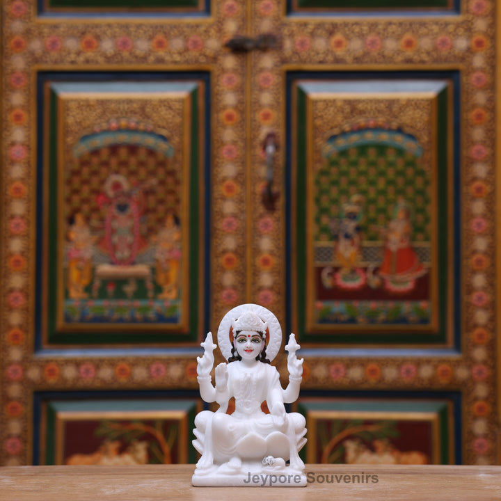 7" Pure White Marble Lakshmi Saraswati Ganesh Idol Set