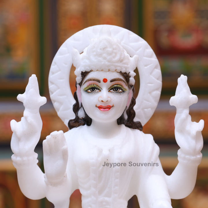 7" Pure White Marble Lakshmi Saraswati Ganesh Idol Set