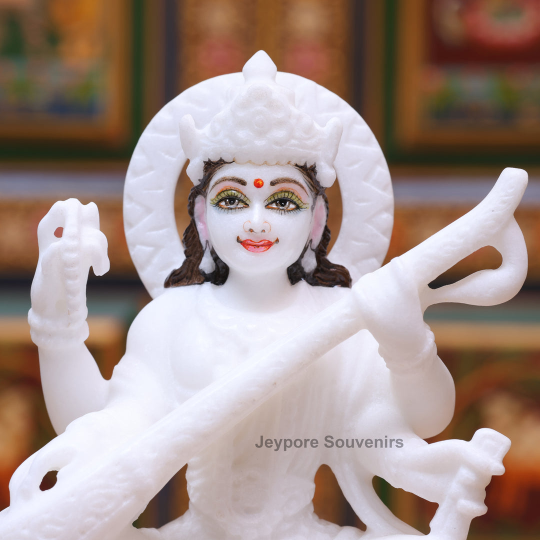7" Pure White Marble Lakshmi Saraswati Ganesh Idol Set