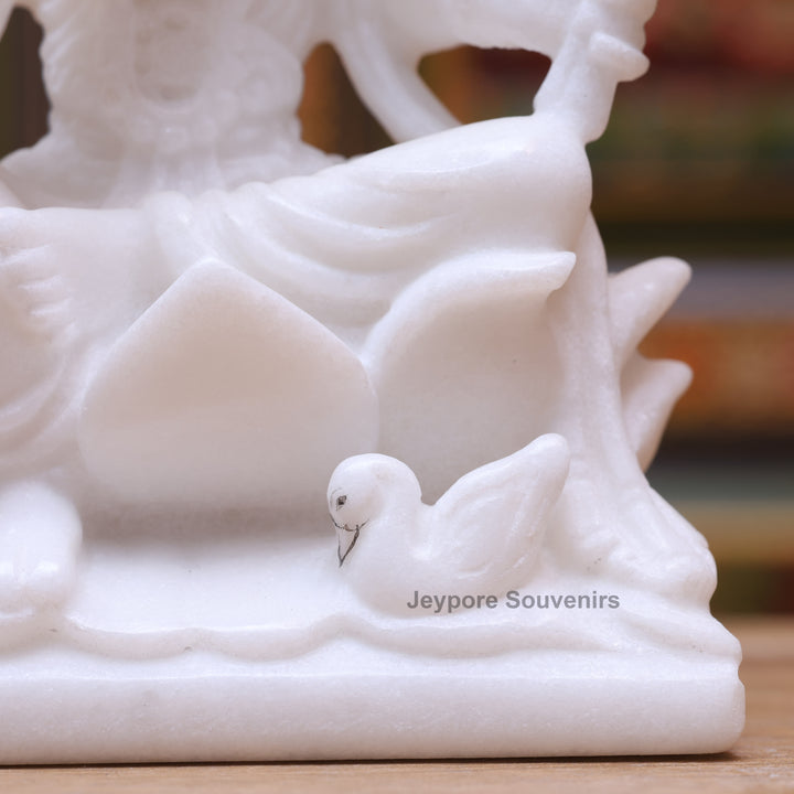 7" Pure White Marble Lakshmi Saraswati Ganesh Idol Set