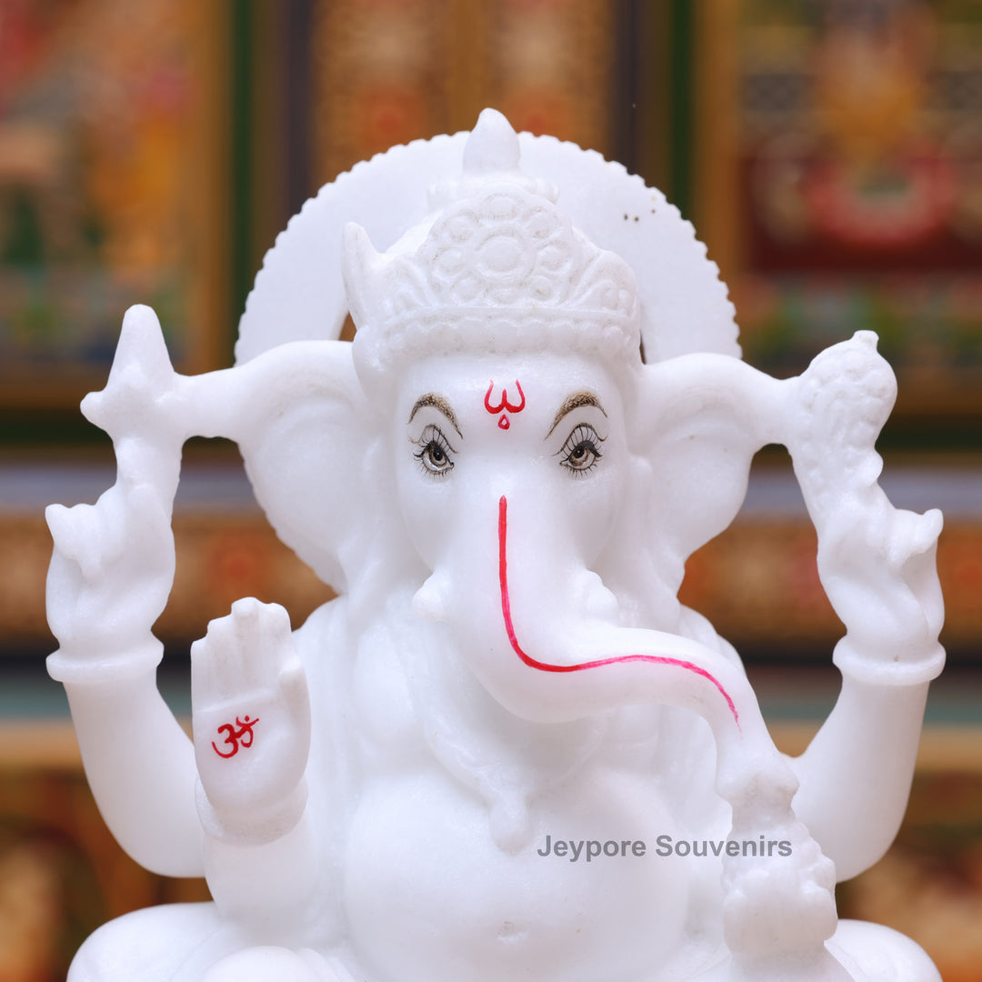 7" Pure White Marble Lakshmi Saraswati Ganesh Idol Set