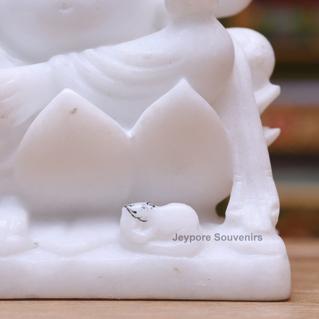 7" Pure White Marble Lakshmi Saraswati Ganesh Idol Set