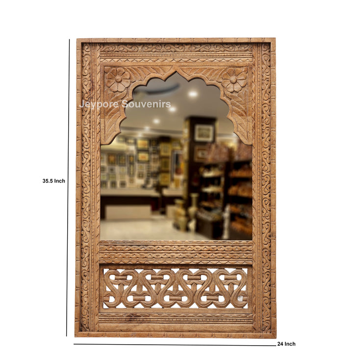 Handcarved Wooden Indian Heritage Jharokha Wall Mirror
