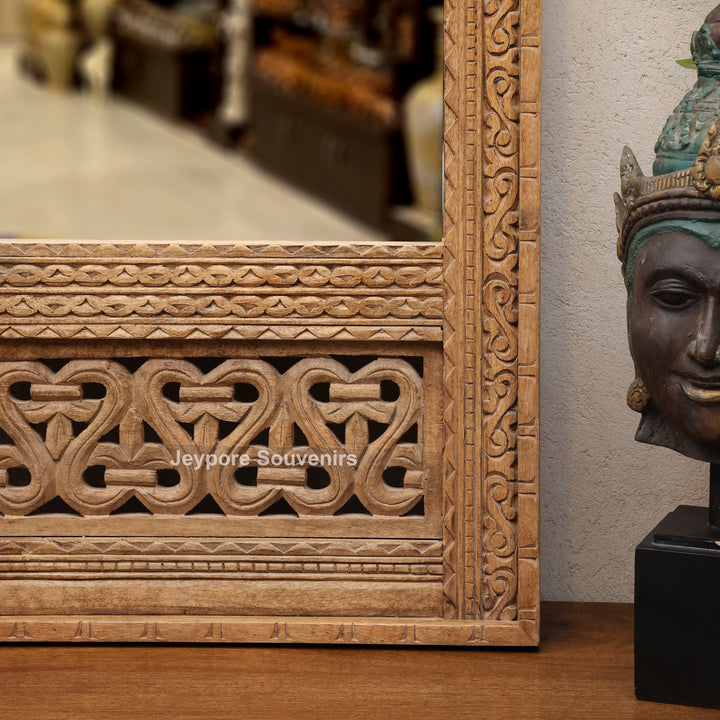 Handcarved Wooden Indian Heritage Jharokha Wall Mirror