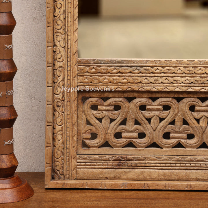 Handcarved Wooden Indian Heritage Jharokha Wall Mirror