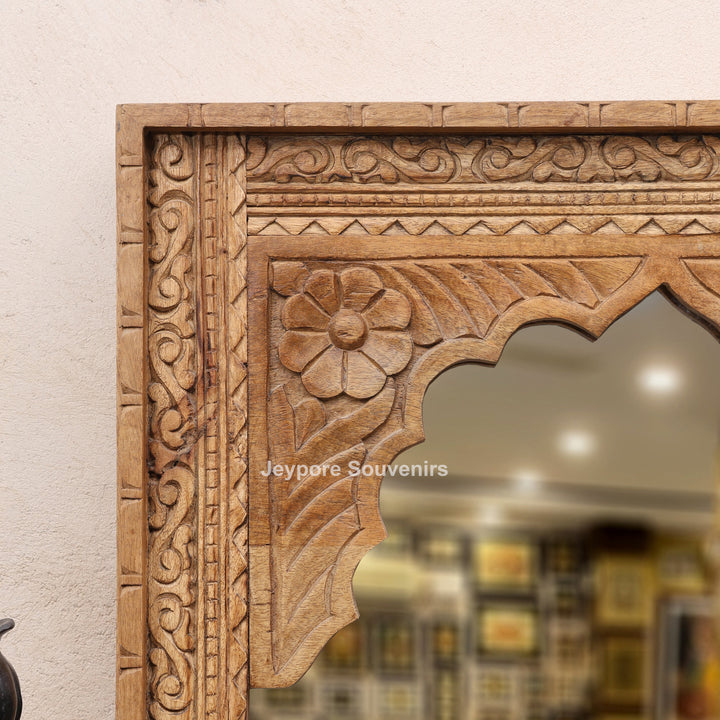 Handcarved Wooden Indian Heritage Jharokha Wall Mirror