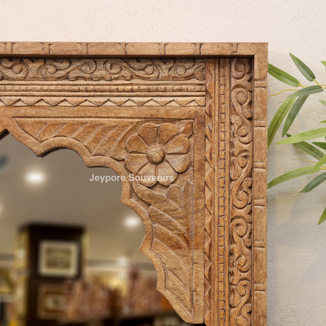 Handcarved Wooden Indian Heritage Jharokha Wall Mirror