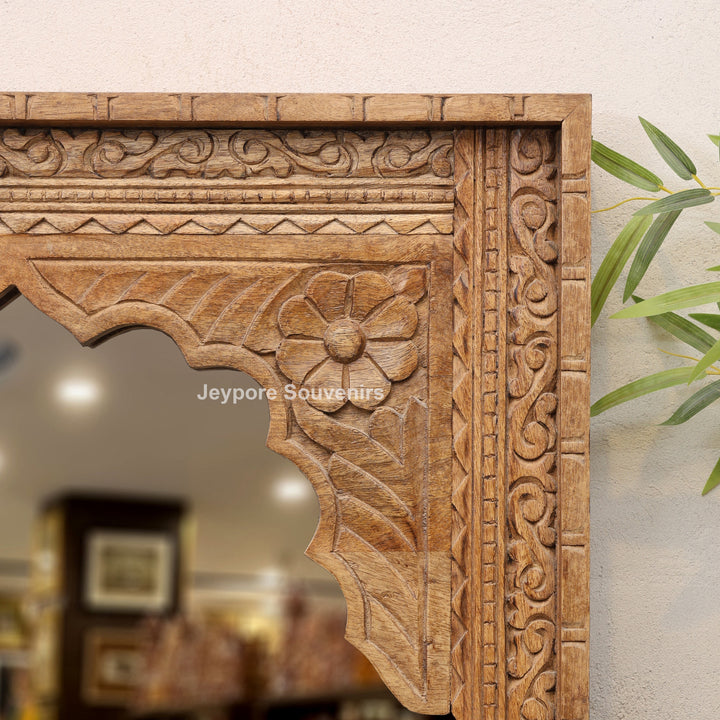 Handcarved Wooden Indian Heritage Jharokha Wall Mirror